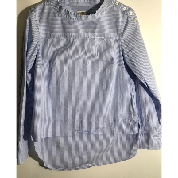J. Crew Women’s Size 2 Blue & White Striped Funnel Neck Organic Cotton Blouse - Picture 4 of 7